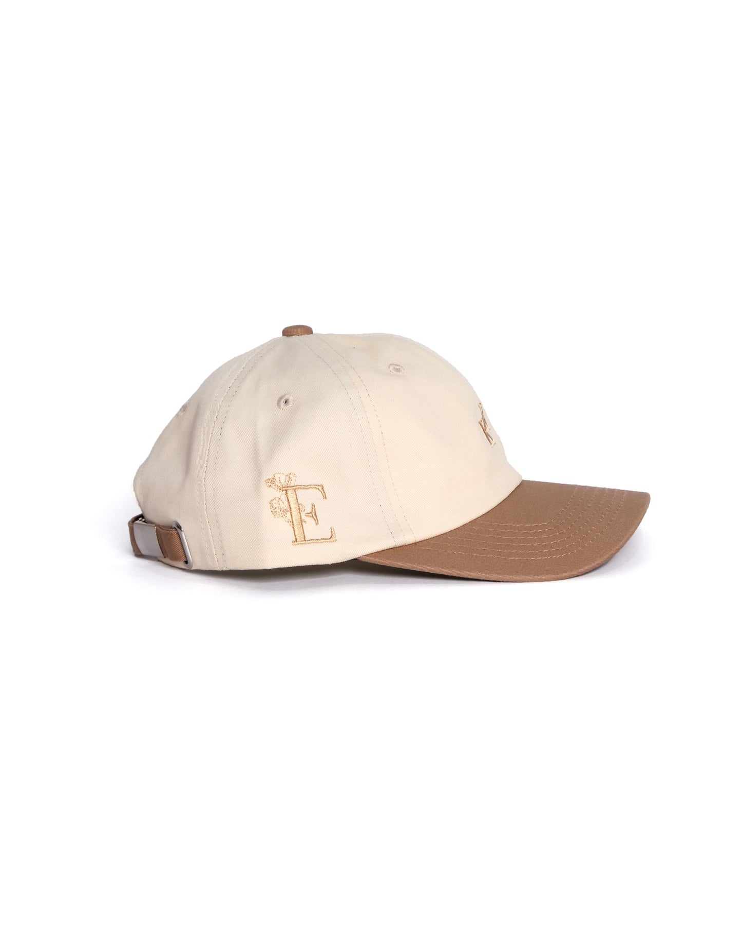 right view, Eva, flower logo, embroidery, evaboutflowers, dad cap, sweed, florist, 10 year anniversary, beige, KK, New era, MLB, NBA, cocoa, brown, sweed