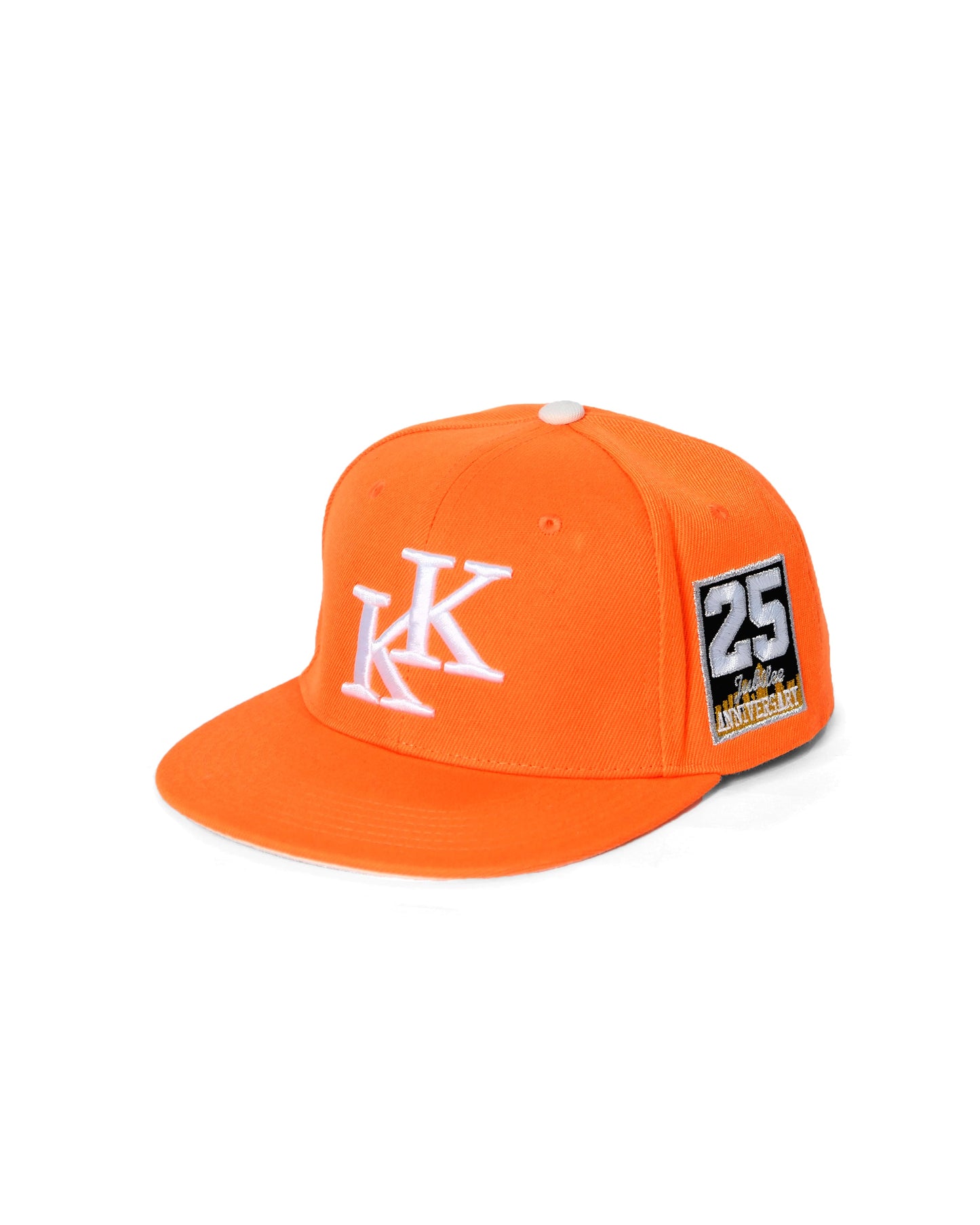 SWEED x WISE YOUTH CREATIVE x KK City 25th Anniversary snapback vintage baseball-inspired pinstripes, bold KK embroidery, anniversary patches, heritage craftsmanship. NEW ERA, NBA, orange