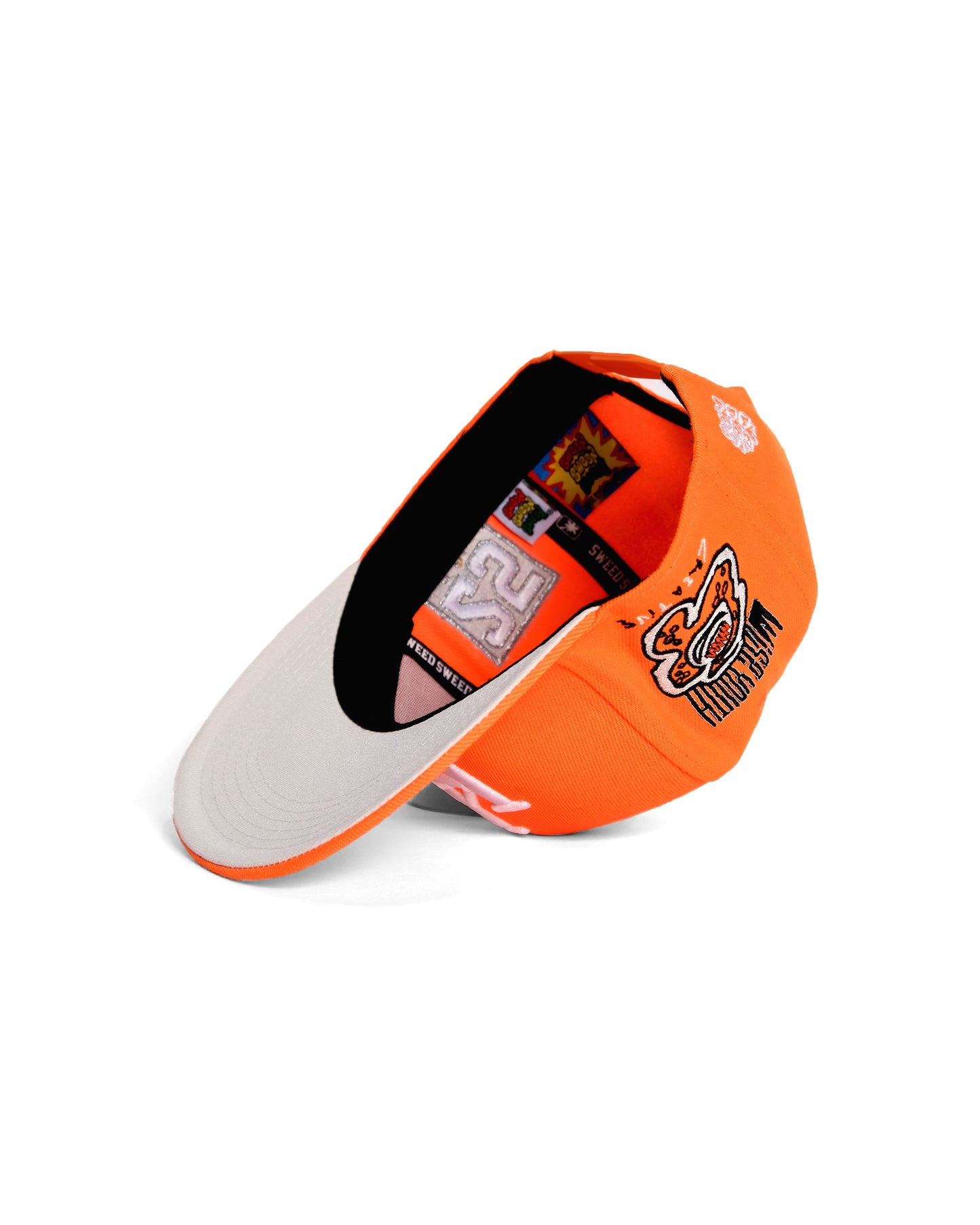 neon orange, cream white underbrim sweed x WISE YOUTH CREATIVE rafflesia snapback cap